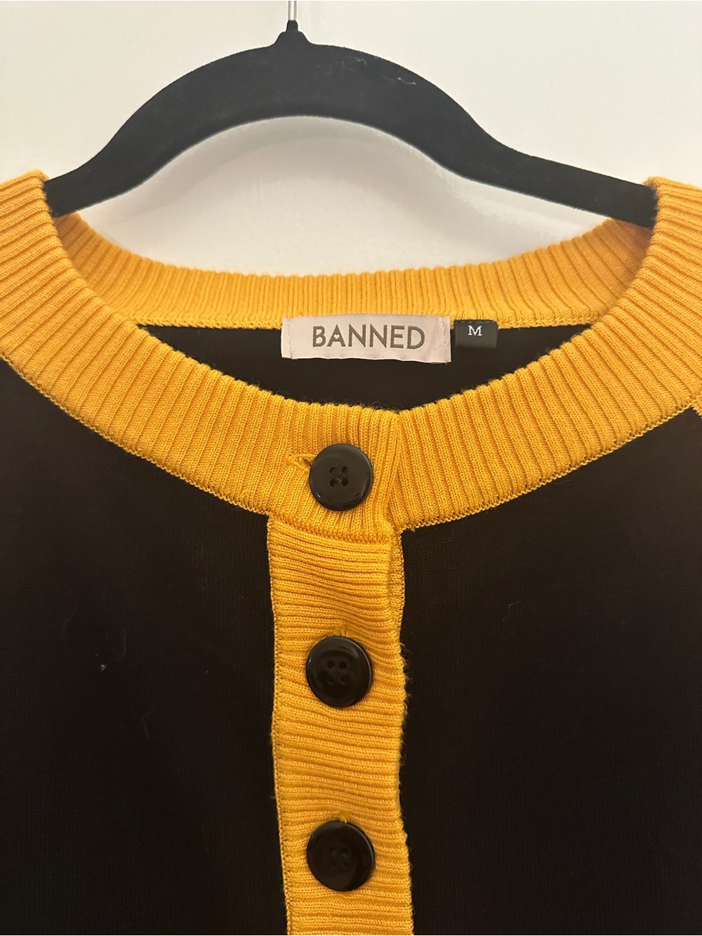 BANNED Black Cardigan with Mustard Trim with Fabulous Tiger on the back - Picture 2 of 4